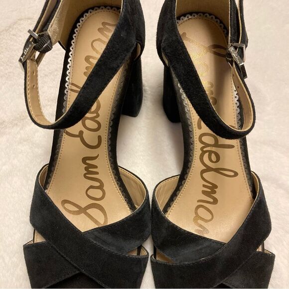 Sam Edelman Orlane Black Block Sandal Heels Suede Leather Size 9.5 - Picture 10 of 14